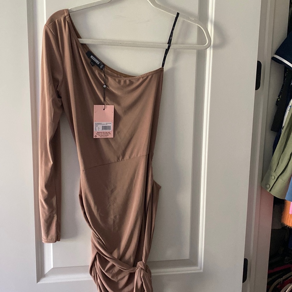 Missguided one shoulder slinky midi dress in camel NWT size 4